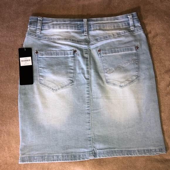 BEBE DENIM RHINESTONE SKIRT - Picture 2 of 5